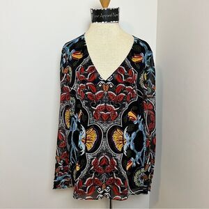 Alice & Olivia Floral Print Long Sleeve V Neck Blouse size Small (184)